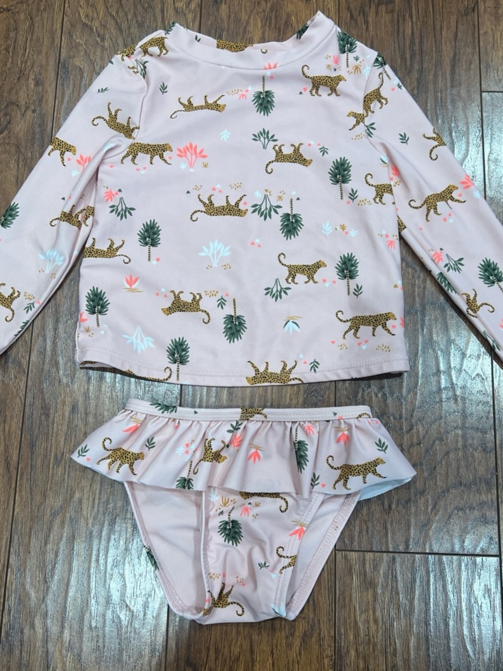 Old Navy Pink Leopard Accent Rash Guard Bikini Set Toddler Girl SZ 2T